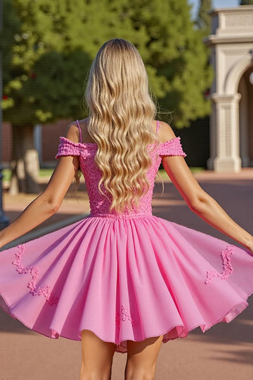 Pink Corset Cold Shoulder Short Homecoming Dress with Appliques